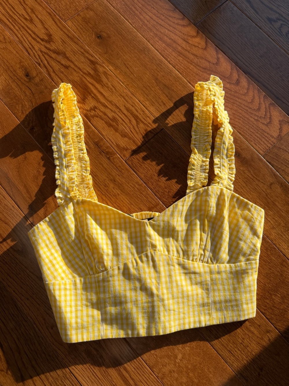 ZARA Gingham Ruffle-Strap Crop Top